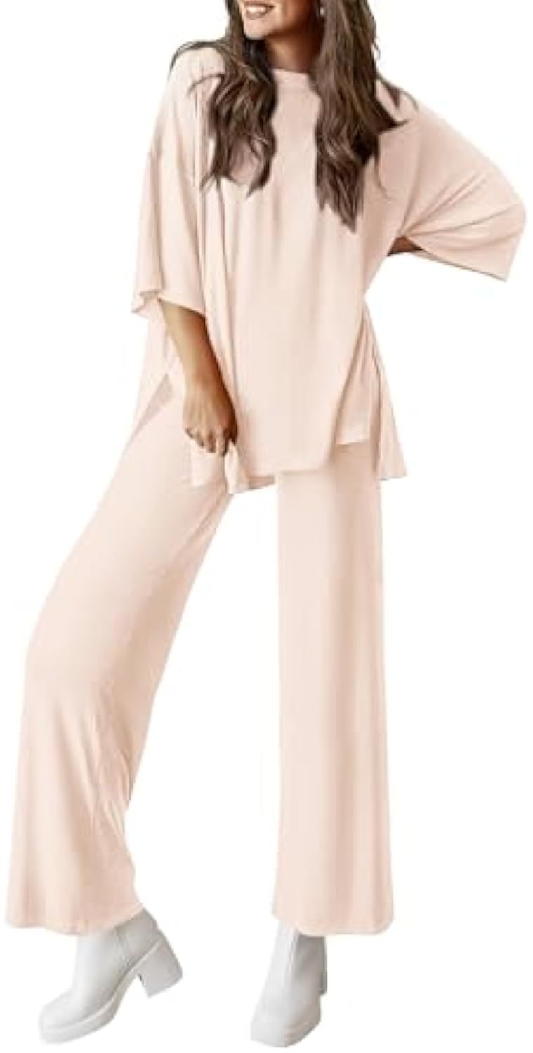 Women's Casual Lounge Set in Soft Jersey with Oversized Tunic and Wide Palazzo Pants