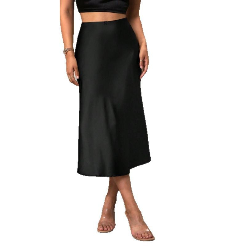 Women's A-Line Skirt in Shiny Satin with High Waist