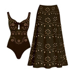 Women's Swimsuit and Skirt Set with Floral Cut-Out Design