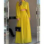 Women's Fashionable Two-Piece Set with Cropped Top and Wide-Leg Pants