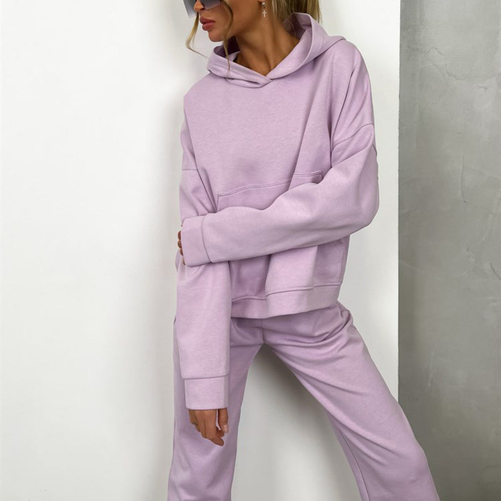 Women's Comfortable Hoodie Tracksuit Set with Elastic Cuffs