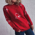 Women's Festive Sweater with Cheerful Bell Motif and Casual Cut