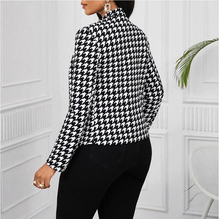 Elegant Houndstooth Blazer Jacket