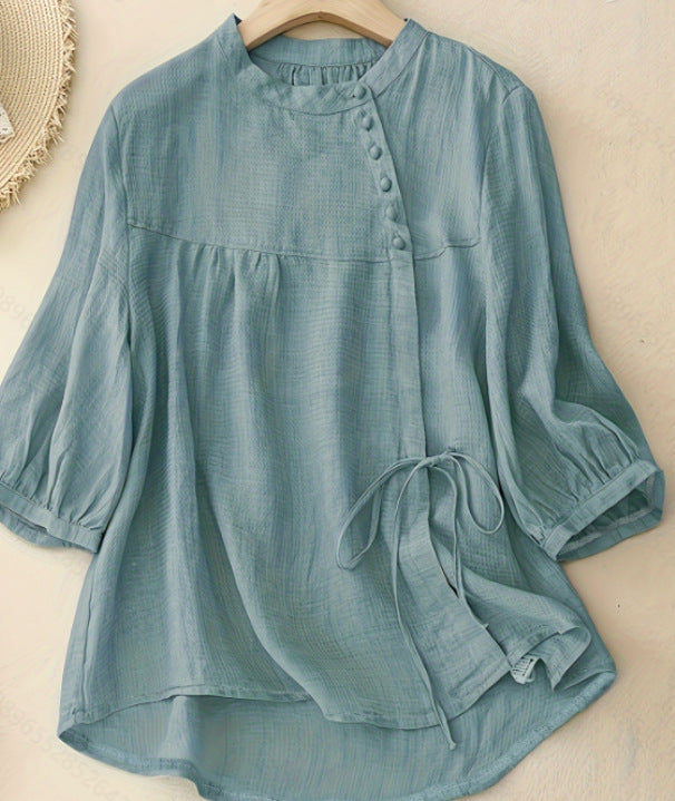 Women's Button-Down Blouse with Waist Tie