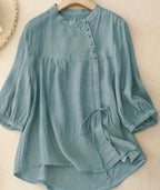 Women's Button-Down Blouse with Waist Tie