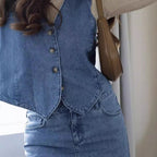 Women's Elegant Denim Vest with Button Placket and V-Neck