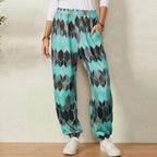 Women's Casual Pants with Modern Geometric Pattern and Elastic Waistband