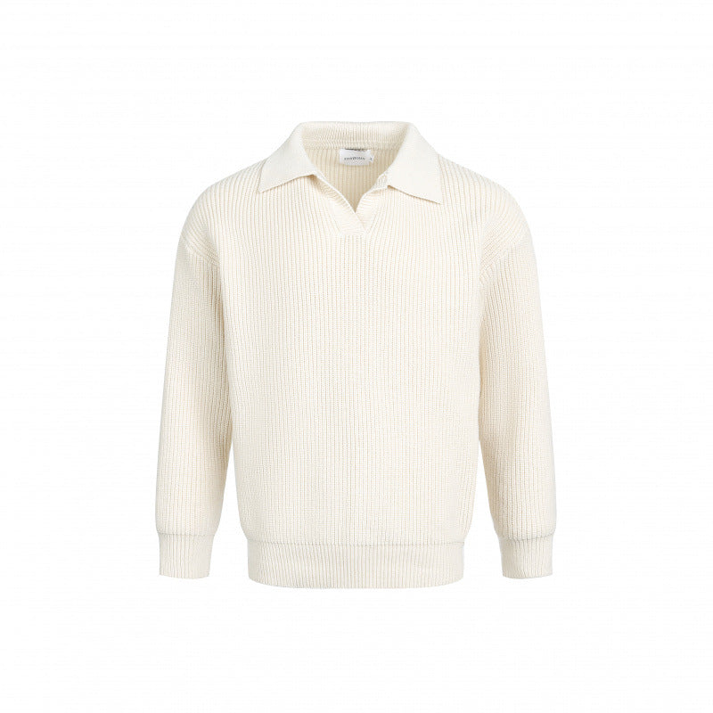 Elegant Knit Sweater with Modern Collar
