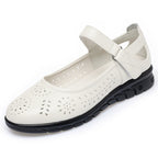 Women's Breathable Ballet Flats with Adjustable Strap and Patterned Cutouts