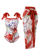 Women's Floral Swimsuit with Sheer Wrap Skirt