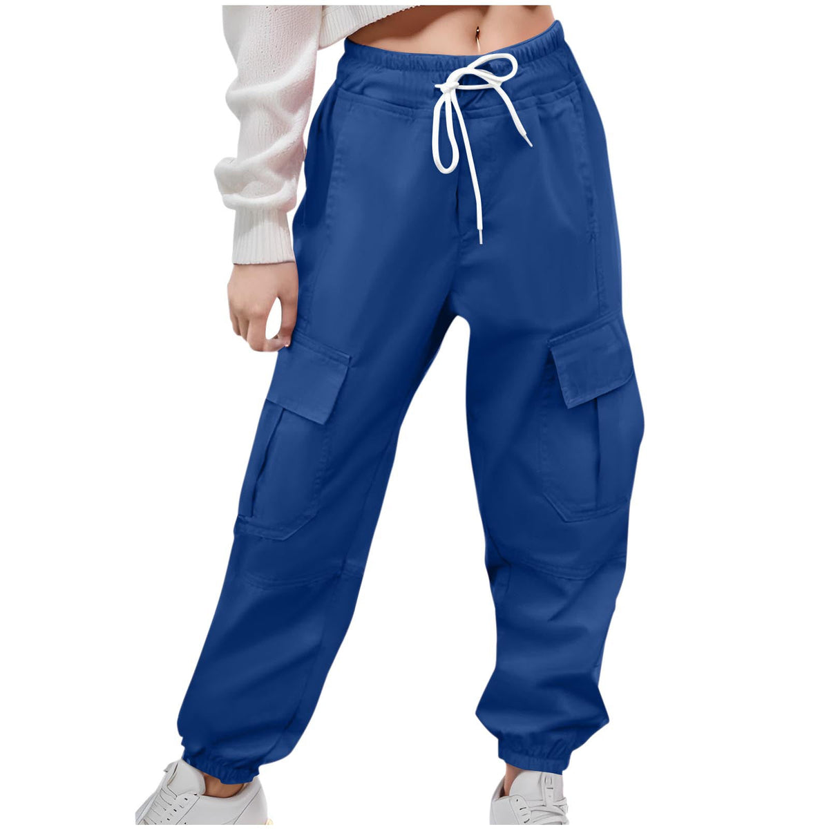 Women's Cargo Pants with Elastic Waist and Side Pockets