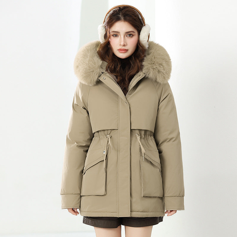 Women's Fashionable Winter Jacket with Detachable Hood and Faux Fur