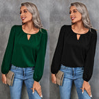 Women's Elegant Blouse with Light V-Neck and Puff Sleeves