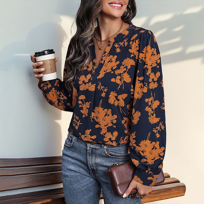 Women's Floral Print Blouse with Puff Sleeves