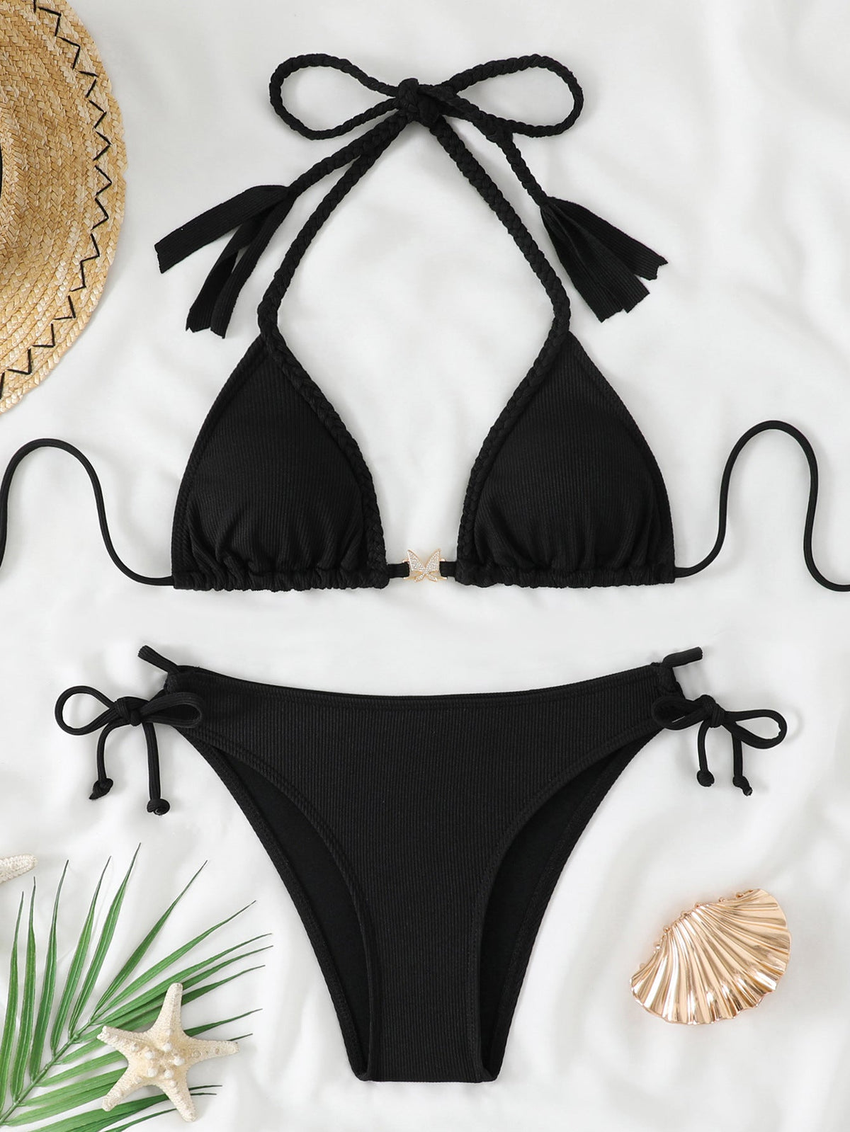Women's Swimsuit Set with Fringe Details and Adjustable Straps
