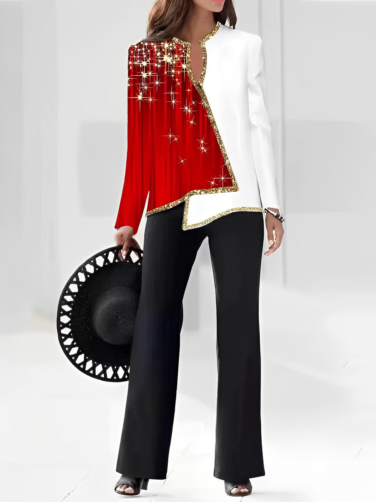 Elegant Statement Jacket with Asymmetric Cut and Sparkling Details
