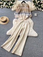 Women's Fashionable Loungewear Set with Zipper and Wide Leg