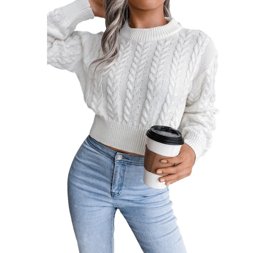 Women's Chunky Knit Sweater with Textured Cable Pattern and Fitted Cut