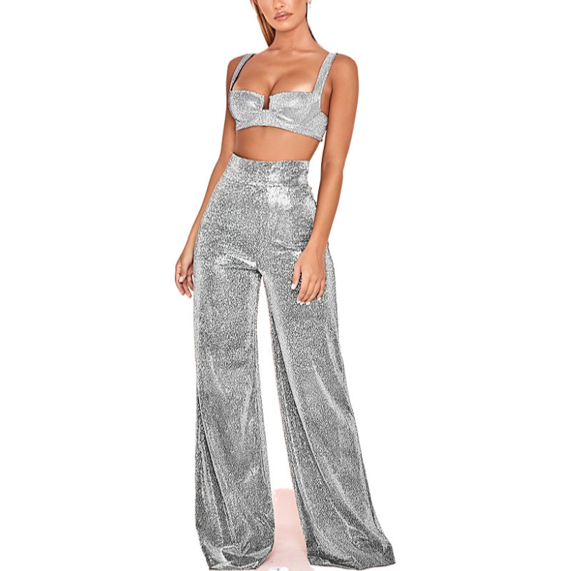 Women's Glittery High-Waisted Two-Piece Set