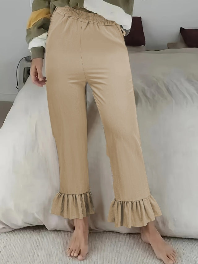 Women's Casual Trousers with Ruffle Hems