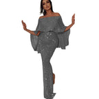 Women's Glamorous Evening Outfit with Off-Shoulder Top and Flowing Legs