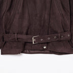 Elegant Suede Jacket with Zippers and Waist Belt