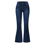 Women's High-Waisted Flared Jeans with Decorative Buttons