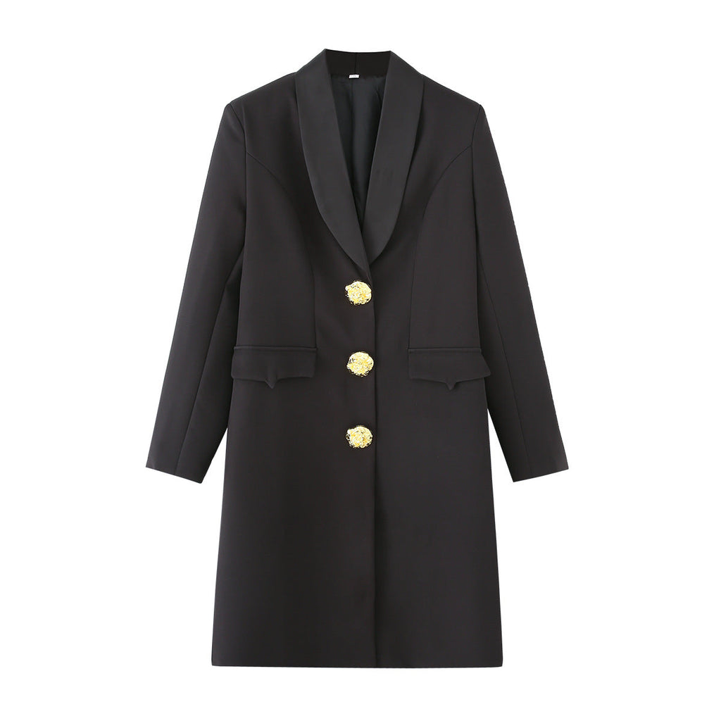 Elegant Women's Blazer Jacket with Decorative Buttons
