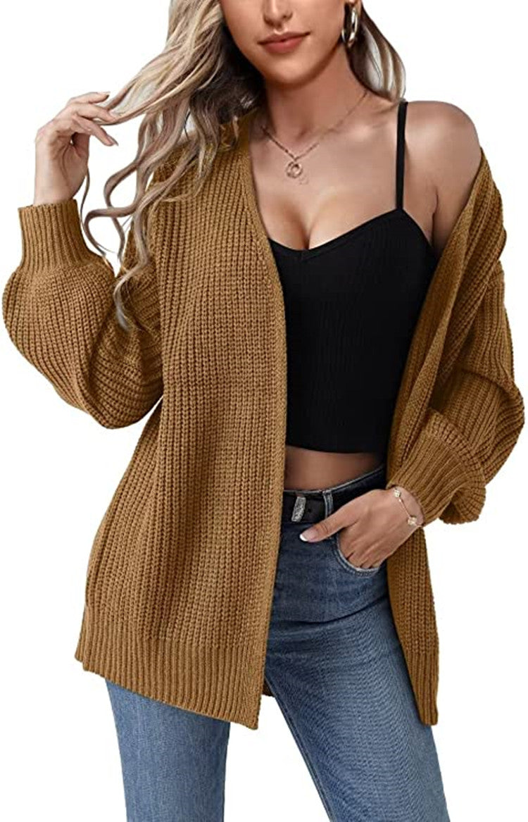 Women's Chunky Knit Cardigan with Open Front and Casual Cut