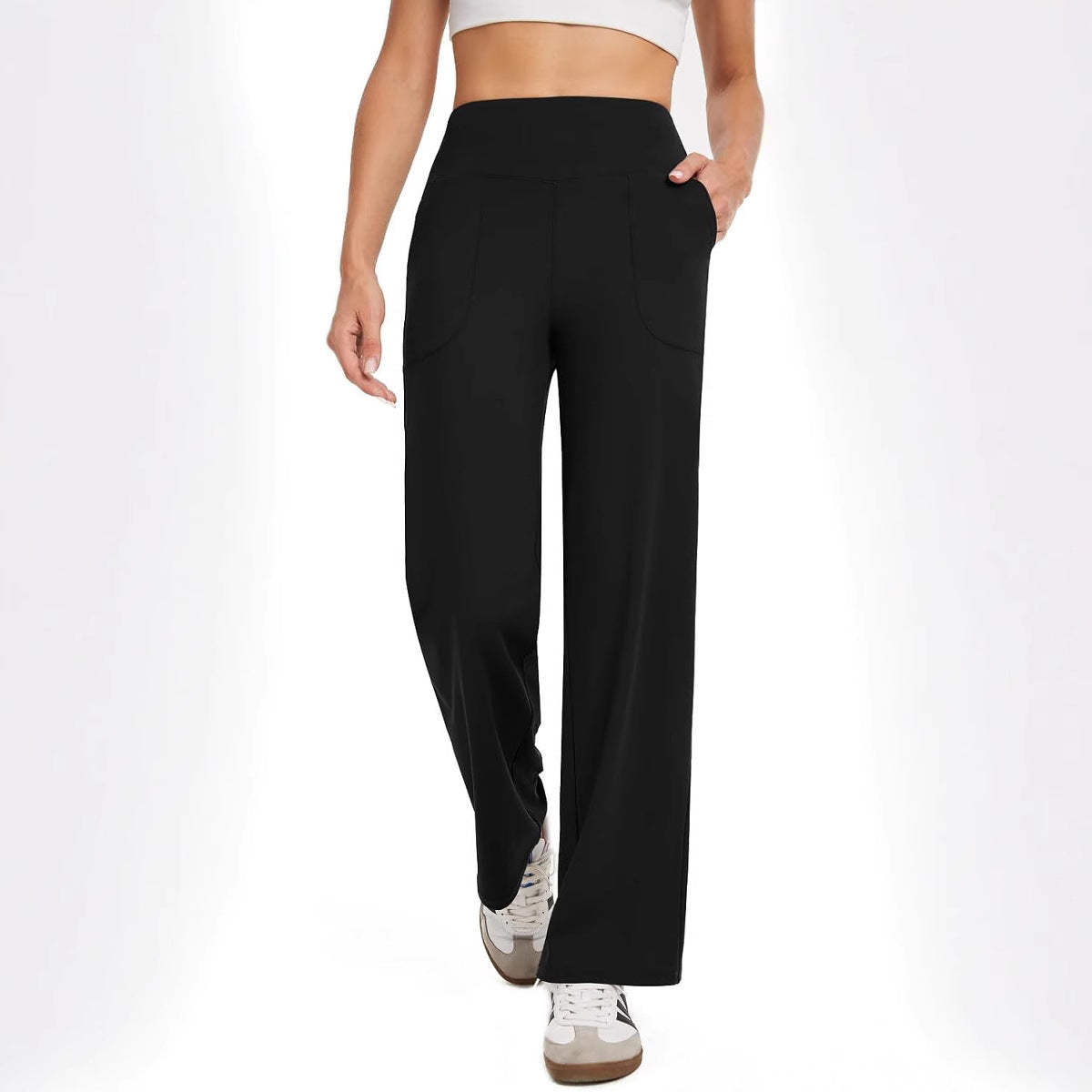 Women's Comfortable Casual Pants with Side Pockets and Elastic Waistband