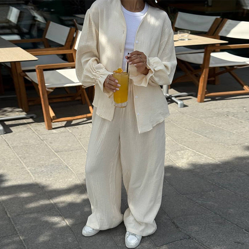 Casual Cotton Trouser Suit with Wide Cut
