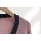 Women's Elegant Knit Set with Deep V-Neck and Contrast Details