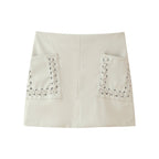 Women's Mini Skirt with Decorative Lace-Up Details and Pockets