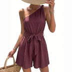 Women's One-Shoulder Jumpsuit with Fitted Belt and Flowing Cut