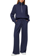 Women's Casual Sweatpants Suit with High Collar and Kangaroo Pocket