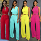Women's Elegant Jumpsuit with Belt and Button Detail