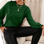 Elegant Women's Blouse with Ruffle Details and Loose Sleeves