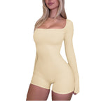 Women's Long-Sleeve Bodycon Bodysuit with Square Neckline