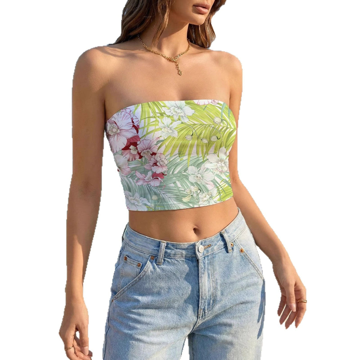 Women's Floral Bandeau Top with Elastic Fit