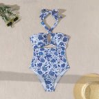 Women's Swim Dress with Fashionable Cut-Out and Chic Floral Pattern