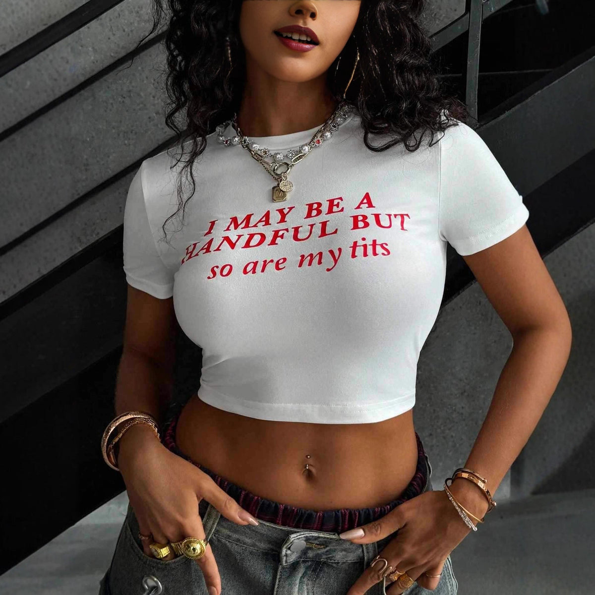 Women's Crop T-Shirt with Creative Lettering
