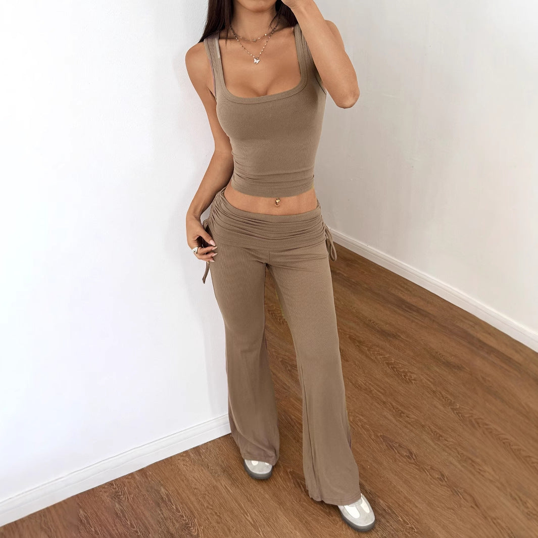 Women's Casual Sportswear with Shaping Top and Wide Pants
