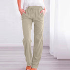 Women's Comfortable Linen Pants with Elastic Waist and Pockets