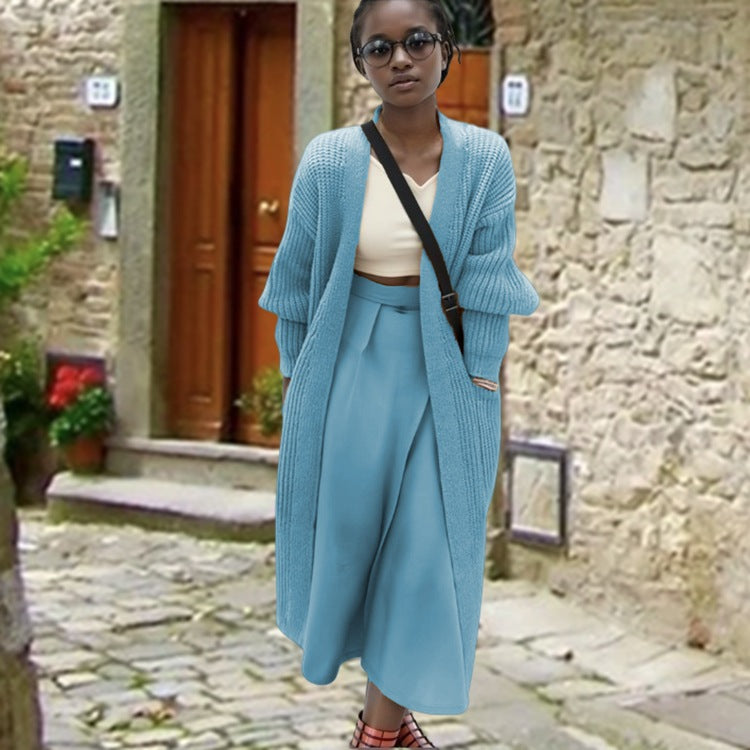 Women's Oversized Knit Coat with Casual Fit and Ribbed Design