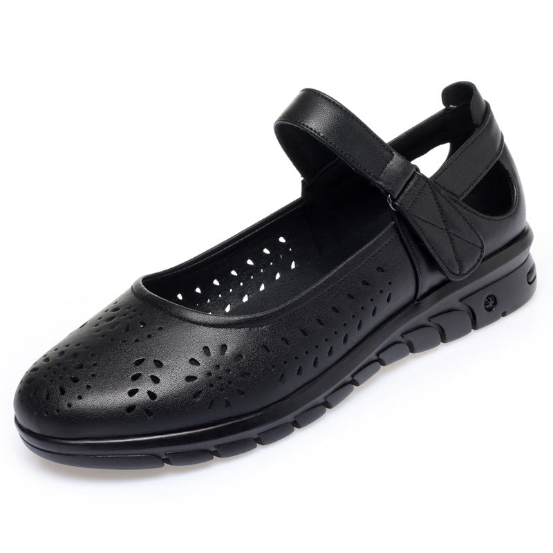 Women's Breathable Ballet Flats with Adjustable Strap and Patterned Cutouts