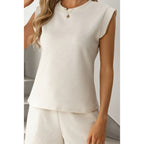 Women's Short-Sleeve Overall with Ruffle Details and Tie Belt