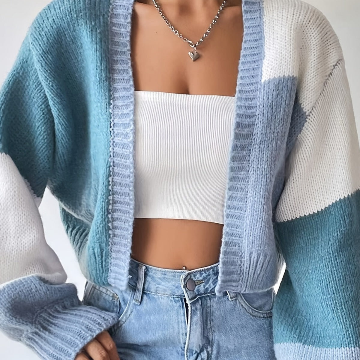 Women's Chunky Knit Cardigan with Balloon Sleeves