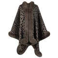 Women's Cozy Poncho with Faux Fur Trim and Leopard Print