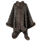 Women's Cozy Poncho with Faux Fur Trim and Leopard Print