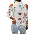 Women's Blouse with Cut-Out Sleeves and Floral Design